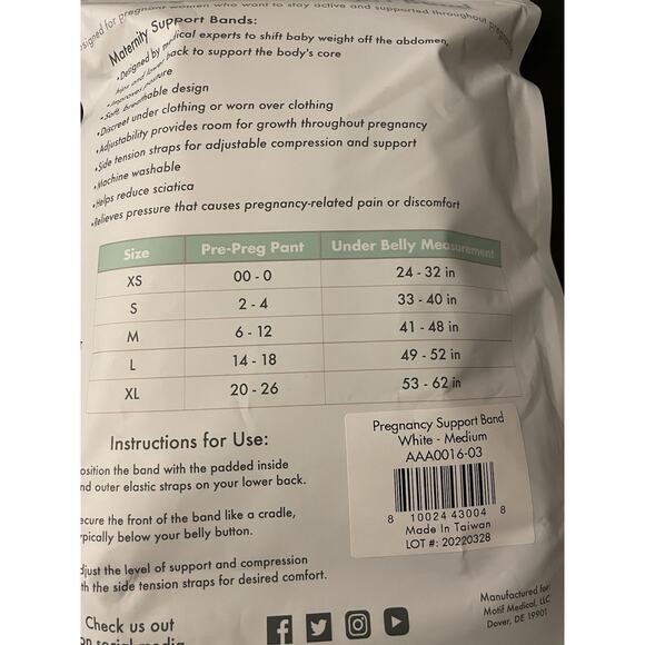 Motif Medical Pregnancy Support Band Maternity Belly Band White Size Medium - Picture 3 of 5